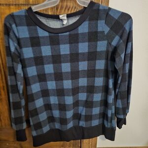 Sew In Love Blue and Black Plaid Sweater